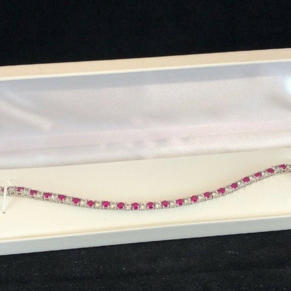 Sterling Silver Lab-Created Ruby & White Sapphire Tennis Bracelet - 7.5" - $350
